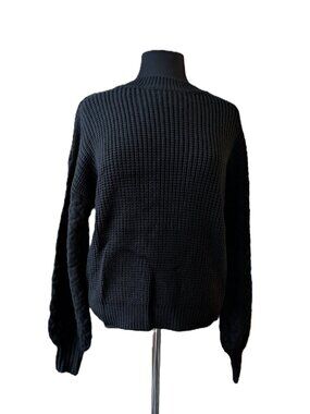 Black Chunky Mixed Stitch Pullover Sweater